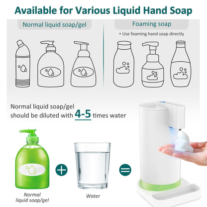 Automatic Foam Soap Dispenser Electric: YISH White Electric Soap Dispenser with Sensor Touchless Foam Soap Dispenser 260ml for Kitchen Bathroom USB Rechargeable