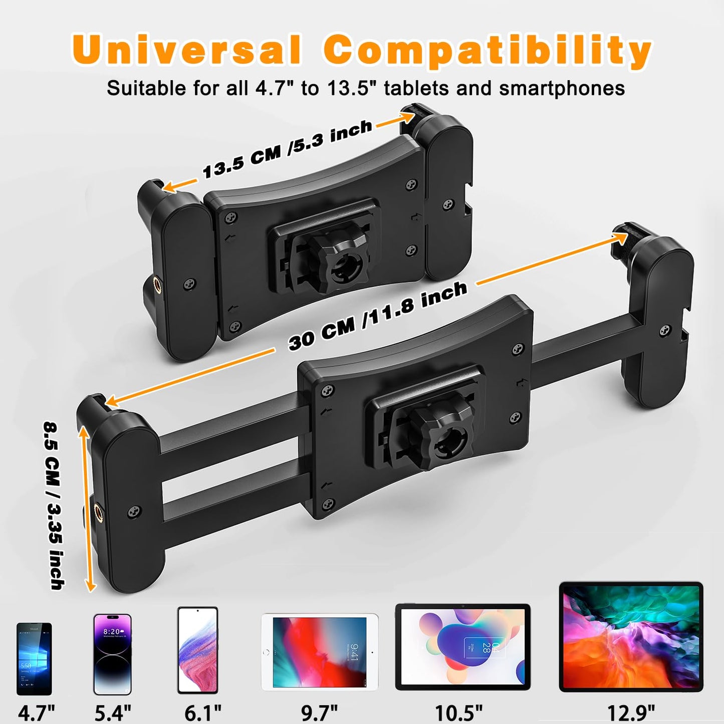 JUBORUI Tablet Stand Table, iPad Stand Table with Metal Swivel Arms, 360° Rotatable Tablet Stand, Tablet Stand for iPad mini, all 4.7-13.5 inch Tablets