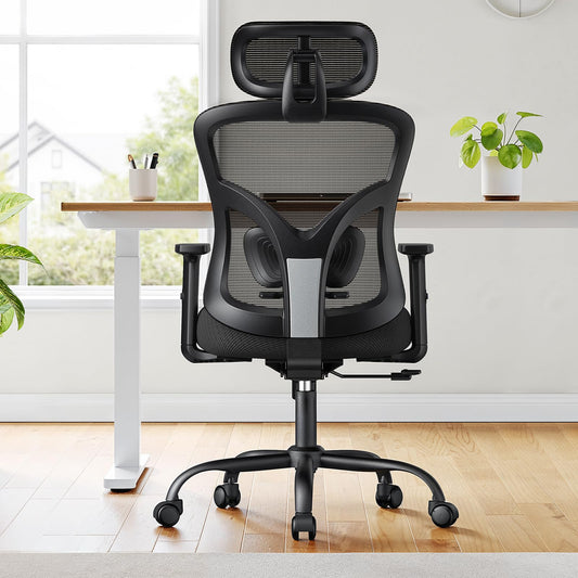 NOBLEWELL Ergonomic Office Chair with Padded Lumbar Support, 2D Headrest, Adjustable Armrests, Enhanced Seat Cushion, 130° Tilt, Computer Chair for Home Office.