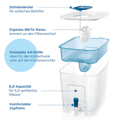 BRITA Flow Water Filter XXL (8.2l) with 1x MAXTRA PRO All-in-1 Cartridge - Refrigerator Drink Dispenser with Tap & Large Capacity - Reduction of limescale, chlorine, lead & copper in drinking water.