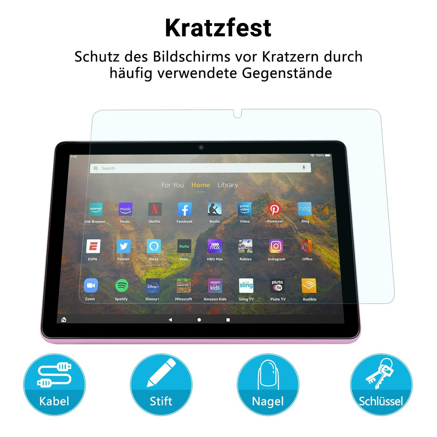PYS Anti Blue Light Screen Protector for Fire HD 10/10 Kids Tablet. Anti-glare, scratch resistant, blue light blocking to protect eyes. 2 pieces only for 11th Generation 2021.