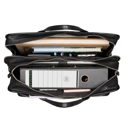 STILORD 'Yves' Briefcase Men Women Leather Business Bag Document Bag 15.6 Inch Laptop Bag Business Bag Teacher Bag Real Cowhide Leather, Color: Black