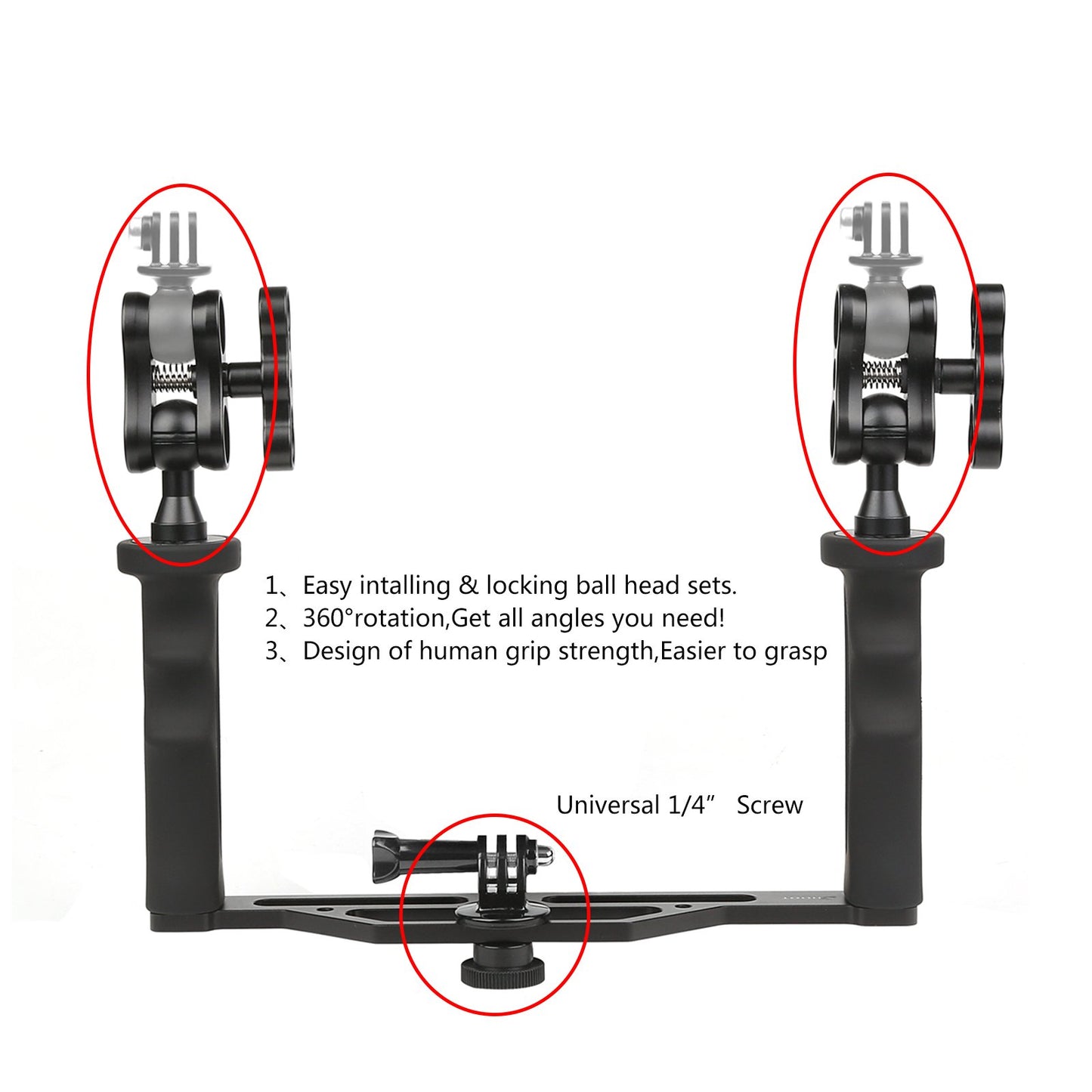 SHOOT Handheld Stabilizer Dual Handle for GoPro Hero 13/12/11/10/9/8/7/(2018)/6/5/4 Cameras and Underwater Dome Port and all Video Light Camera Camcorder LED Light with Ball Head Mount Adapter