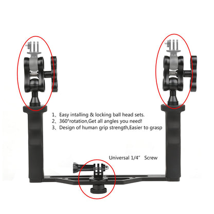 SHOOT Handheld Stabilizer Dual Handle for GoPro Hero 13/12/11/10/9/8/7/(2018)/6/5/4 Cameras and Underwater Dome Port and all Video Light Camera Camcorder LED Light with Ball Head Mount Adapter