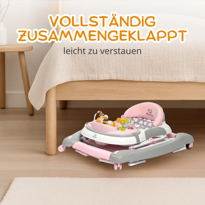 BRONEA® 4-in-1 Baby Walker for ages 6 months and up | Walker with rocking function and musical play panel | Adjustable height, foldable design | Features quiet wheels and brakes for safety