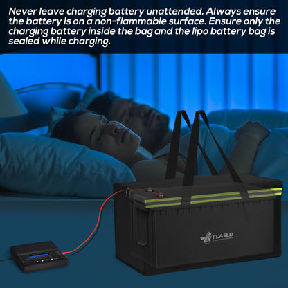 FLASLD Large fireproof Lipo bag for 200Ah lithium battery storage and charging, 560 x 230 x 245mm E-bike battery bag waterproof box for documents and valuables.