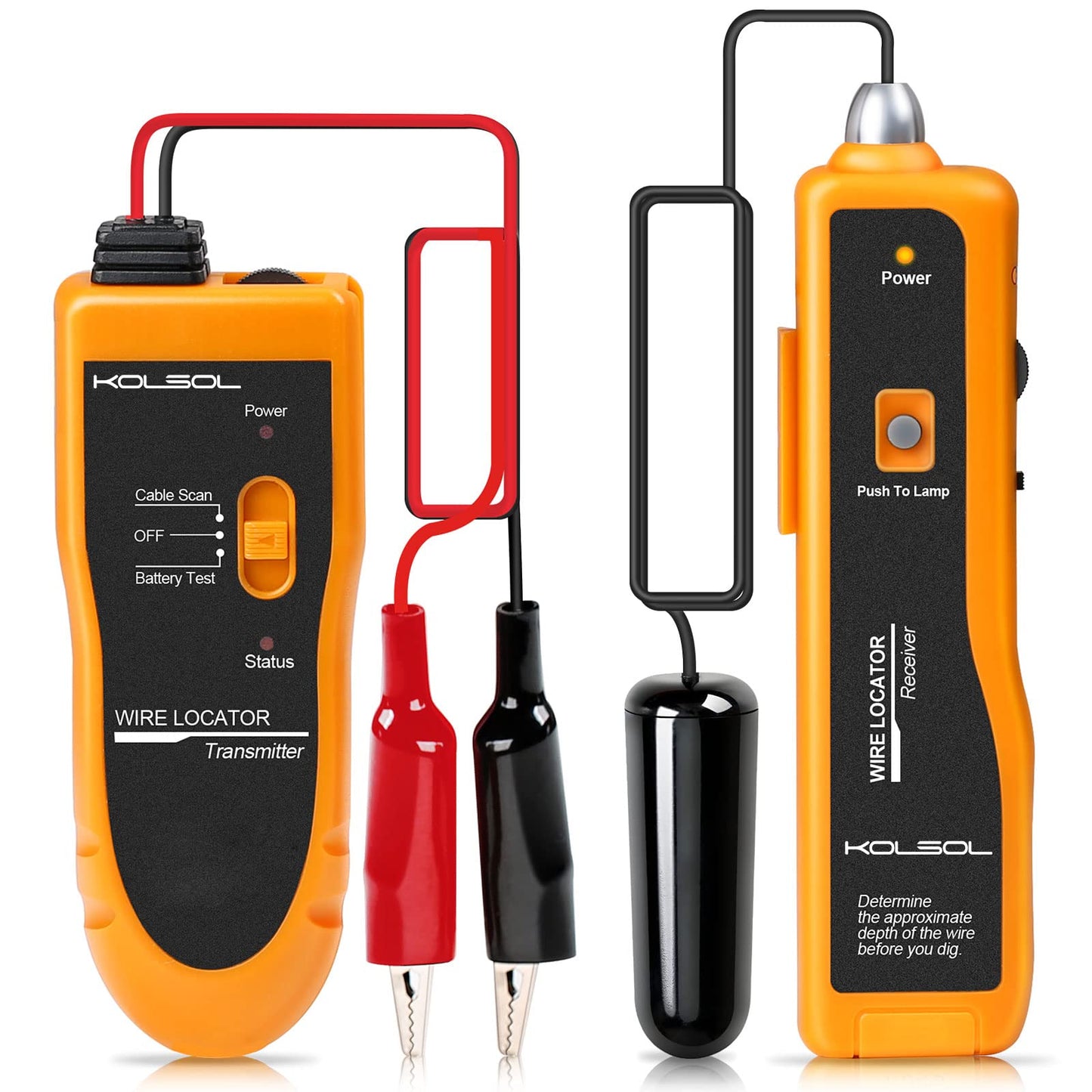 Kolsol F02 underground cable locator, cable locator with headphones, cable tester for pet fence cables, buried cables, irrigation control wires.