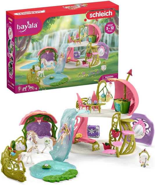 SCHLEICH BAYALA | Sparkling Flower House with unicorns, lake, and stable 42445 | Set includes elf, cloud squirrel, and accessories | great gift for girls and boys | playable figure from 5 years | 71 pieces