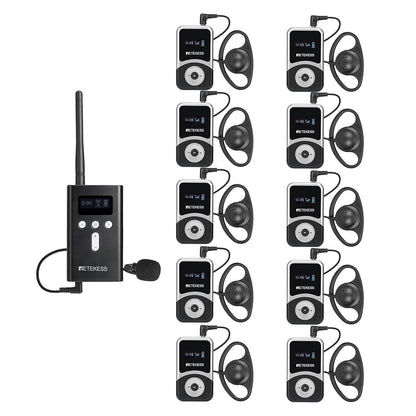 Retekess T130S (T130 2rd) Wireless Tour Guide System, Wireless Tour Guide System, D-Headphones, 100m, Interpreter Equipment for Tourism, Factory Tours, School (1 Transmitter, 10 Receivers)