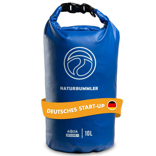 NATURBUMMLER® Dry Bag 10L [Aqua Secure+] 100% waterproof bag with shoulder strap & backpack function - waterproof pack for SUP, fishing, camping & outdoor - Drybag pouch (navy blue)