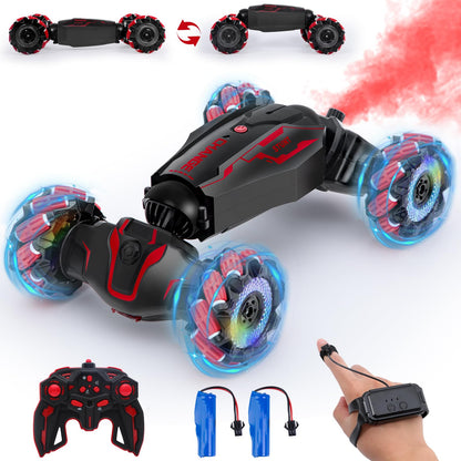 Yellcetoy Remote Control Handheld Car, 4WD Handheld Stunt Car with Music Light & Spray Hand Control, 2.4 GHz 360° Rotation RC Car with Batteries for Kids Boy 6 7 8 9 10 12 Years Red
