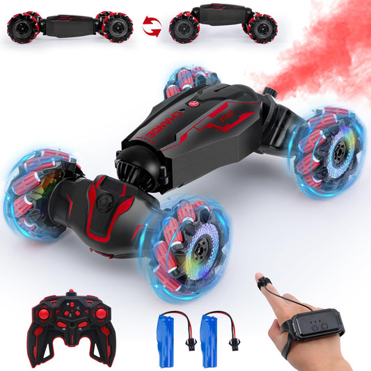 Yellcetoy Remote Control Handheld Car, 4WD Handheld Stunt Car with Music Light & Spray Hand Control, 2.4 GHz 360° Rotation RC Car with Batteries for Kids Boy 6 7 8 9 10 12 Years Red