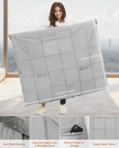 Wireless heated blanket with 7.4V battery for men and women, FERNIDA electric heating pad portable heated scarf for home, office, travel, hiking, Gray