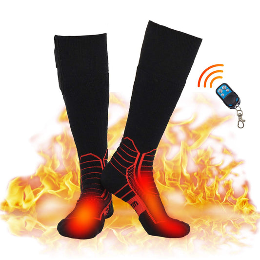 DR. WARM Heated Socks Men Women, 7.4V 3000MAH Electric Rechargeable Battery Socks, Winter Cotton Socks Foot Warmer (Black/Red, L)