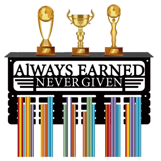 CREATCABIN Medal Trophy Holder Medal Hanger Shelf Stand Sports Wall Mount 70+ Medals For Gymnastics Dance Soccer Running Swimming Awards 40x20cm - Always Earned Never Given