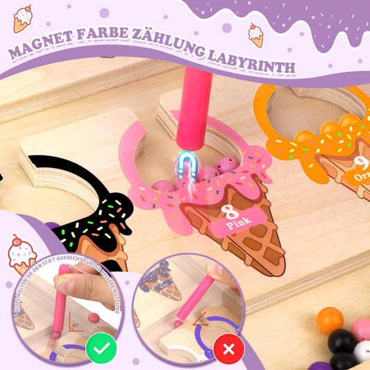 Montessori toy for 3-4 year olds: magnetic maze is a great gift for girls and boys. This wooden toy helps kids learn numbers, colors, and improve motor skills.