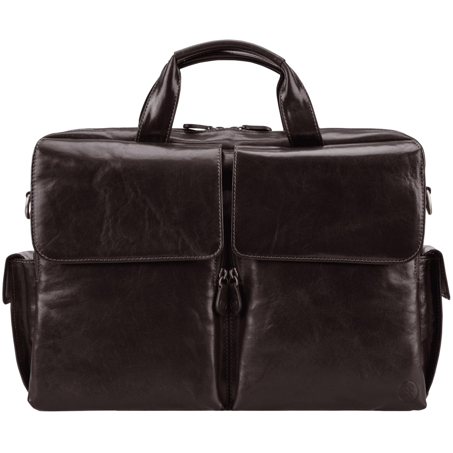 Maxwell Scott - Luxurious men's business briefcase in leather with padded shoulder strap - Handcrafted from Italian full-grain hides - The Lagaro Dark Brown