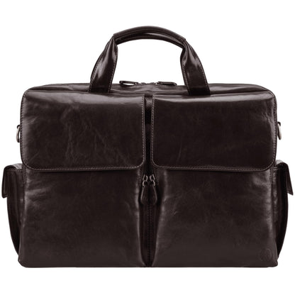 Maxwell Scott - Luxurious men's business briefcase in leather with padded shoulder strap - Handcrafted from Italian full-grain hides - The Lagaro Dark Brown