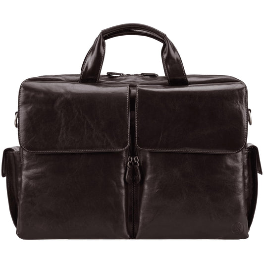 Maxwell Scott - Luxurious men's business briefcase in leather with padded shoulder strap - Handcrafted from Italian full-grain hides - The Lagaro Dark Brown