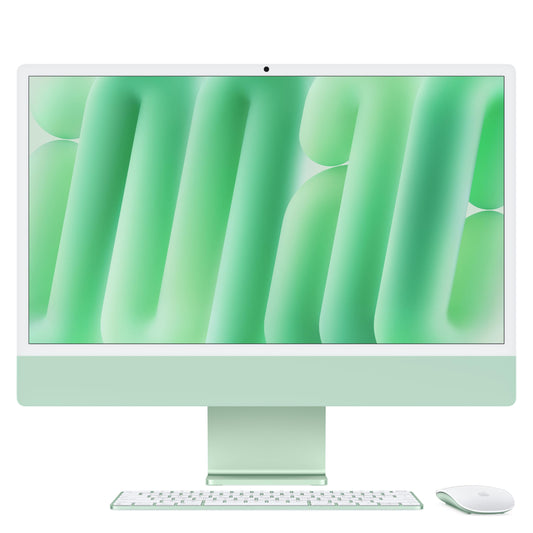 Apple iMac All-in-One desktop computer with M4 chip featuring 10-core CPU and 10-core GPU: 24" Retina display, 16GB unified memory, 512GB SSD storage, matching accessories; Green