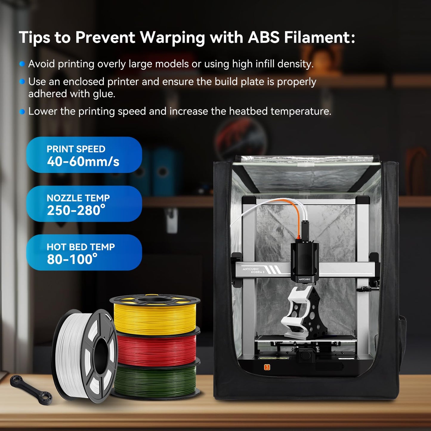 JAYO ABS Filament 1.75mm (Black+Black), 2kg (2 * 1kg/spool), ANTI-WARPING/IMPACT RESISTANT/HEAT RESISTANT, Accuracy +/-0.03mm, 3D printer filament