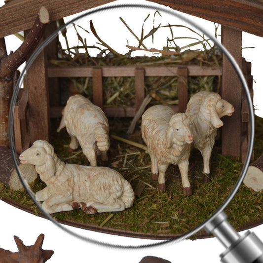 Alfred Kolbe Nativity Set on December 31 includes a shelter measuring 18 x 14.5 x 13 cm with 4 white sheep and 3 goats for 10-12 cm figures.