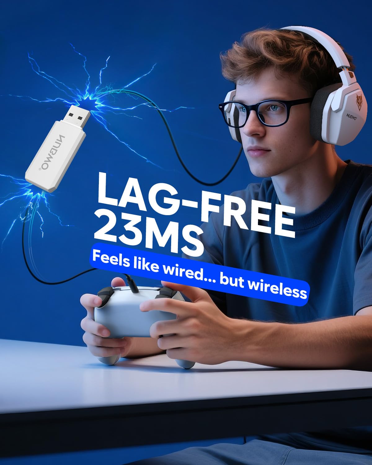 NUBWO G06 Dual Wireless Gaming Headset with Microphone for PS5, PS4, PC, Mobile: 2.4 GHz Wireless + Bluetooth - 100 hours - 50mm Driver - White