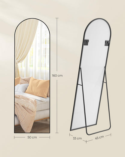 SONGMICS Full-Length Mirror, 160 x 50 cm, Curved Floor Mirror, Aluminum Alloy Frame, Tempered Glass, for Bedroom, Living Room, Wardrobe, Ink Black LFM031B01