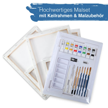 Artina 25-piece Premium Painting Set with Table Easel Lisbon - Painting Supplies Artist Set 8x 12ml Acrylic Colors Set, 5x Canvas Set, Brushes - Painting Set for Adults Kids - FSC® Easel Set