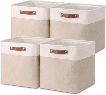 Mangata fabric storage cube 4-pack, 30x30x30cm storage basket for bedroom, craft room, kids room ▏ Light Khaki&White