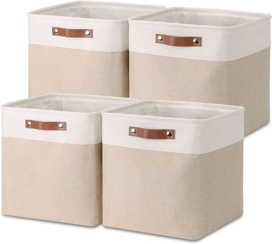 Mangata fabric storage cube 4-pack, 30x30x30cm storage basket for bedroom, craft room, kids room ▏ Light Khaki&White
