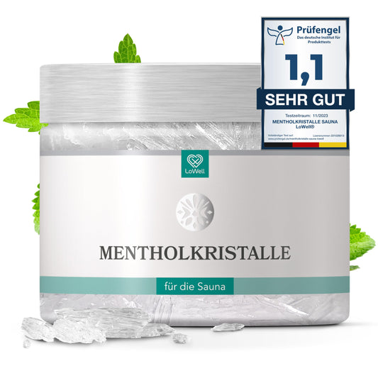 LoWell® 200g menthol crystals made from 100% pure peppermint - Ideal for sauna infusions in a resealable container - Menthol