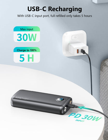 debopo Power Bank, 27000mAh 30W PD3.0 QC4.0 4.5A Fast Charging, USB C Input and Output External Battery with 3W Bright Flashlight, Led Display for Smartphones, Tablets, and more.