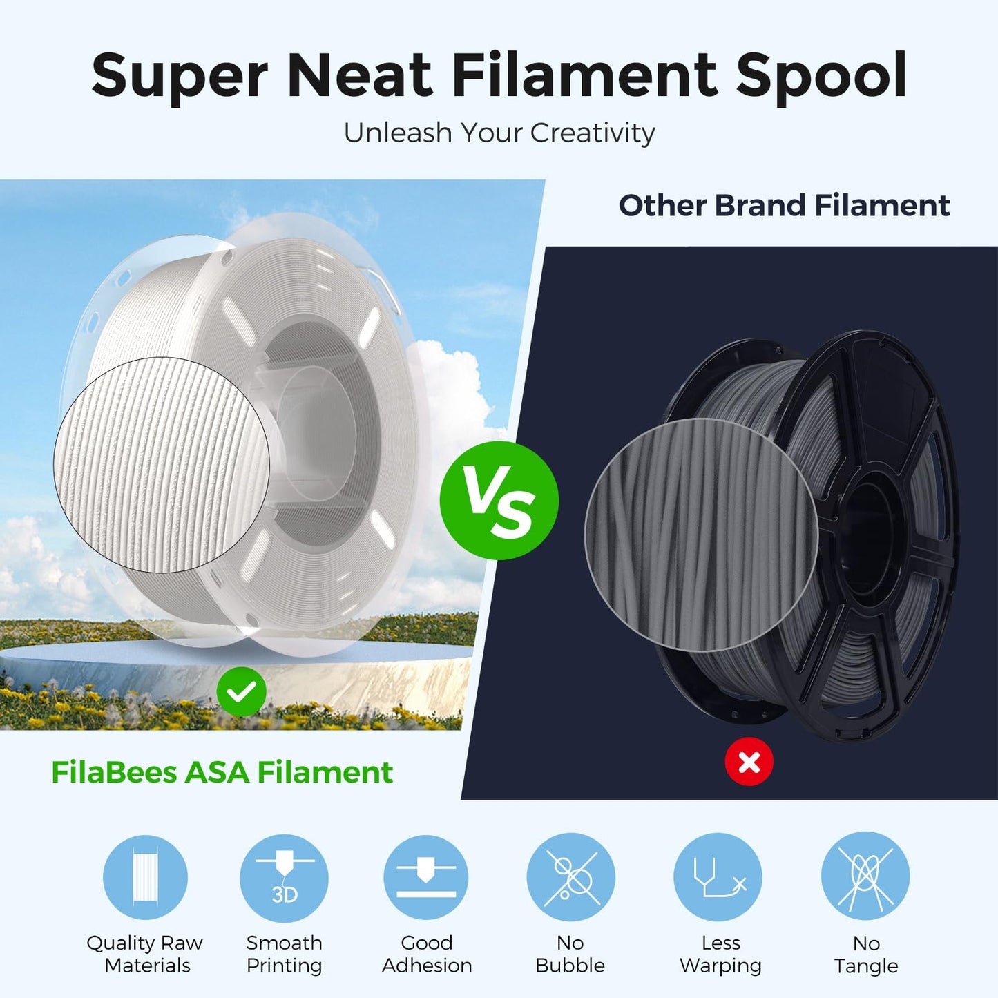 FilaBees ASA Filament 1.75mm Sparkle White, 3D printer filament for printing outdoor functional parts, weather and heat resistant 1KG