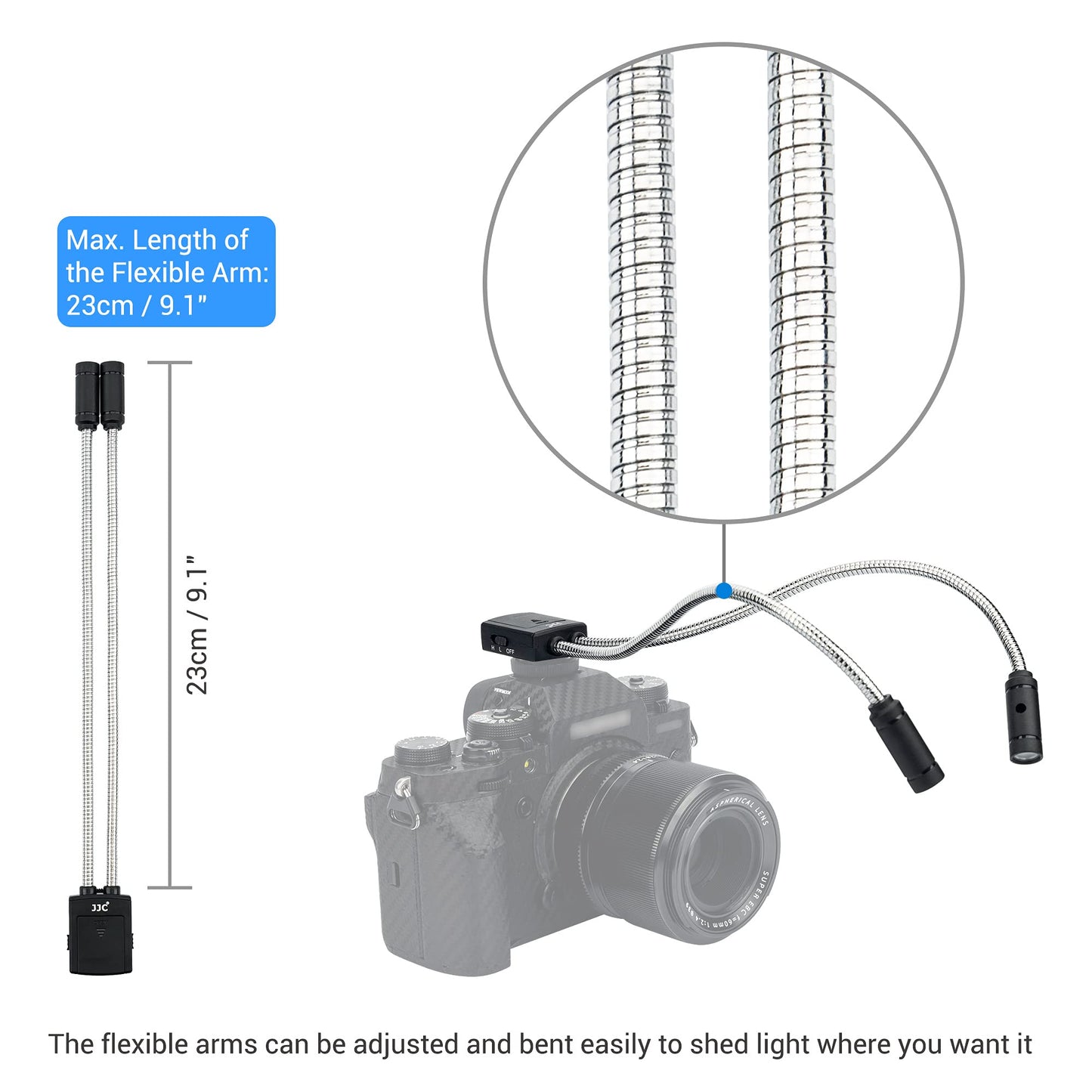 JJC Macro Arm Light, 5600K Flexible Macro LED Lamp for Nikon Canon Sony DSLR Camera, 5 Level Adjustable Lighting Brightness Hot Shoe Mount Flash Fits Shooting Insects/Plants/Jewelry and more.