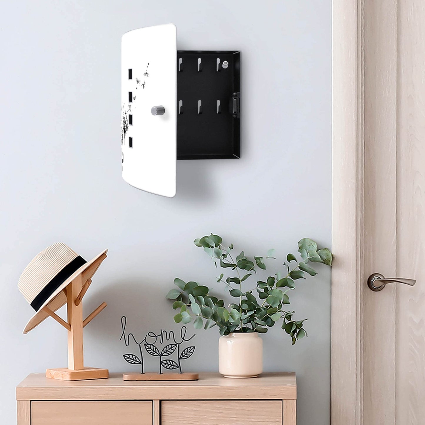 Banjado Design stainless steel key cabinet for 10 keys/ key storage cabinet 24 x 21.5 x 7cm with practical magnetic closure/ dandelion design 2