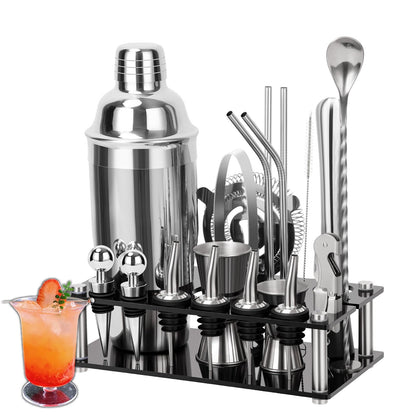 Cinnani Cocktail Set 20-piece - Professional Mixing Set with Stand and Bar Accessories - Shaker and Bartender Set made of Stainless Steel - Gift Set