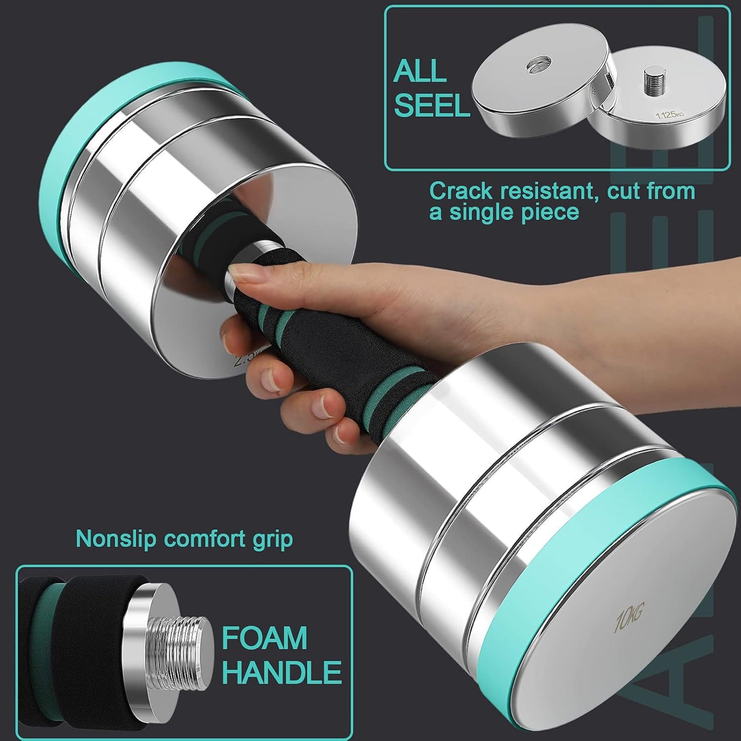 Dripex Dumbbells Set Adjustable Dumbbell 2x10kg, Steel Dumbbells included. 2.5kg 5kg 7.5kg 10kg 15kg 25kg 30kg 50kg Fitness Dumbbells 20 KG with Foam Grip for Home