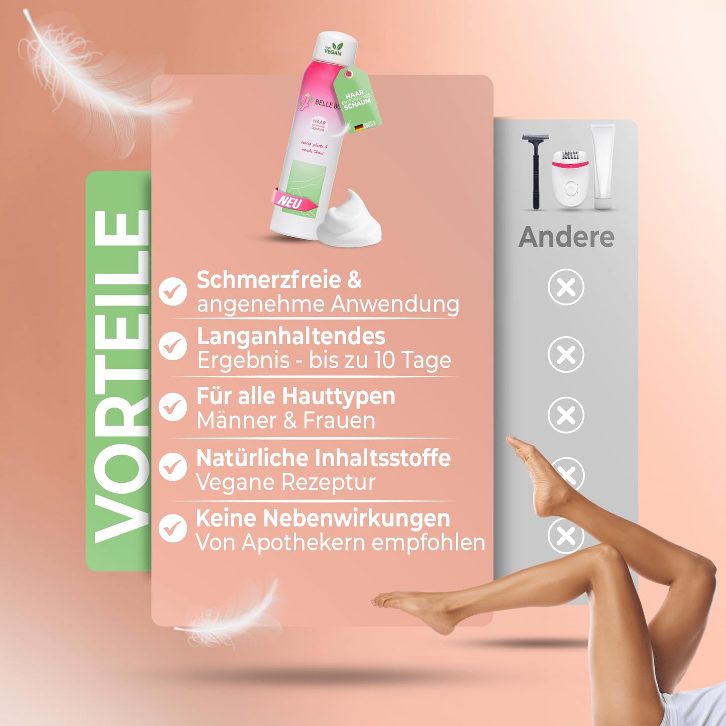 Beautiful Body Premium Hair Removal Foam 300ml 5 Cans - Effective hair removal without shaving for women and men - Hair removal foam - No skin irritations - Ideal for hair removal