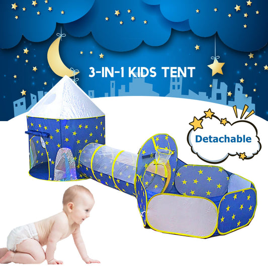 Benebomo play tent with tunnel, 3 in 1 Blue Rocket Tunnel Tent for kids, indoor children's tent, yurt, ball pit, crawl tunnel, crawling tunnel with tent, play tent for boys/girls.