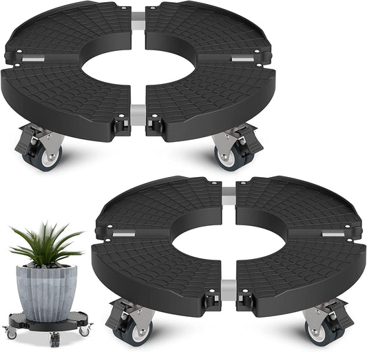 WELDUN Outdoor Plant Caddy 40-54CM, 200KG capacity, round plant stand with casters, flower pot dolly for both indoor and outdoor use, 2 pack.