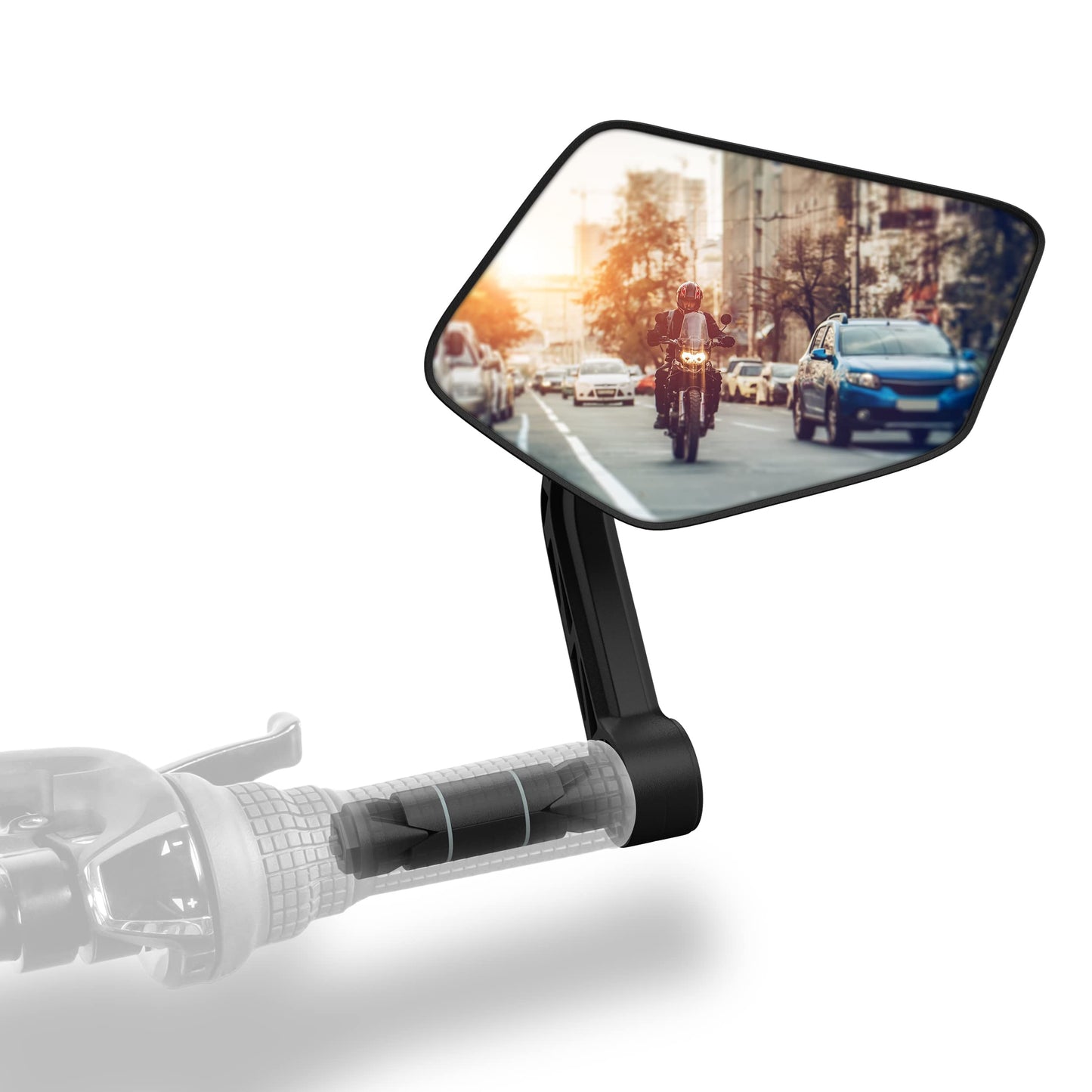 Xcelenze - Bike mirror with extra large mirror surface | impact-resistant real glass | bicycle mirror for handlebars ebike | rear mirror bike mirror for e-bike foldable bike rear mirror (right handlebar end)
