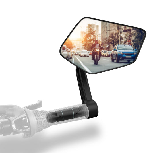 Xcelenze - Bike mirror with extra large mirror surface | impact-resistant real glass | bicycle mirror for handlebars ebike | rear mirror bike mirror for e-bike foldable bike rear mirror (right handlebar end)