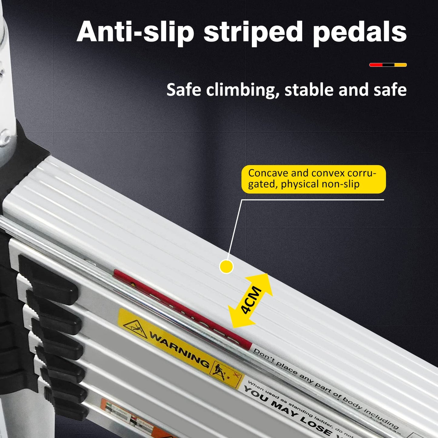 12.5FT extendable aluminum professional use telescoping ladder. Telescopic folding ladder extension 1.9m + 1.9m A-frame 3.8m ladder with stabilizer bar for building maintenance window cleaning.