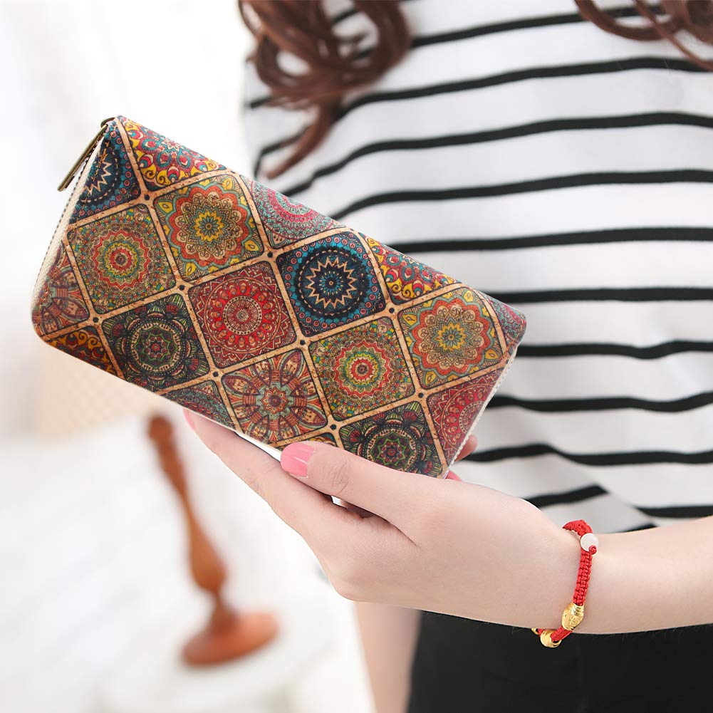 Boshiho Cork Vegan Wallet Women Purse Large Capacity Long Cork Wallet with Zipper Smartphone Clutch with Card Holder Coin Pocket Vegan Gift