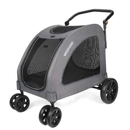 Virzen Pet Stroller 4 Wheels, Foldable Dog Stroller, Dog Buggy Pet Stroller with Mesh Windows, Pets Buggy Capacity up to 54kg for medium and large pets (Grey 2)