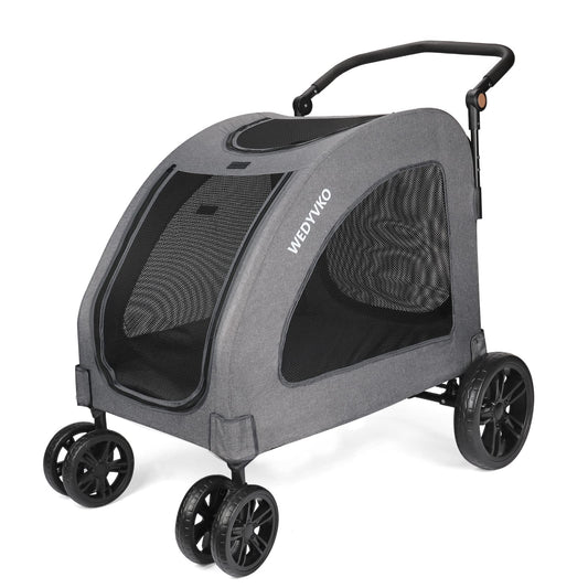 Virzen Pet Stroller 4 Wheels, Foldable Dog Stroller, Dog Buggy Pet Stroller with Mesh Windows, Pets Buggy Capacity up to 54kg for medium and large pets (Grey 2)