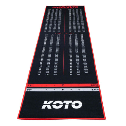 KOTO - Carpet Checkout Red, 285x80cm dart mat, protects floors & darts, with score indication + oche.