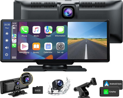 Lamto Wireless Apple Carplay & Android Auto receiver with 2K dashcam Front, 1080P rear camera, 9.26-inch touchscreen Wireless Carplay with Siri/Bluetooth 5.0/FM/AUX/Mirror-Link/64G SD card