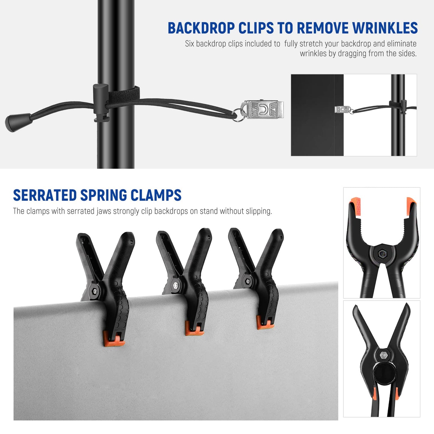 NEEWER 8.5x10ft Adjustable Background Stand Set, Photography Background Support System with 4 Crossbars, 6 Spring Clamps, 6 Background Clips, 2 Sandbags, and Carrying Bag.
